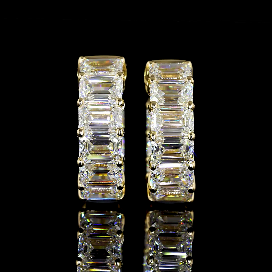 4.06 CTTW Emerald Lab Grown Diamond Huggies Earring 15.15mm (E Color and VS1 Clarity)