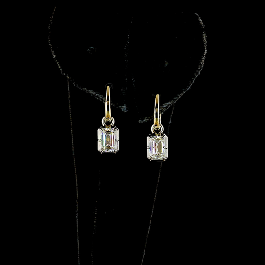 2.05 CTTW Emerald Lab Grown Diamond Hanging Earring Size 20.5 (E Color and VS1 Clarity)