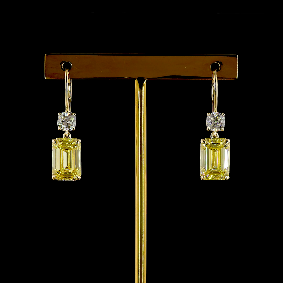 9.17 CTTW Emerald Lab Grown Diamond Hanging Earring Size 29.3 (FI.YL Color and VS1 Clarity)