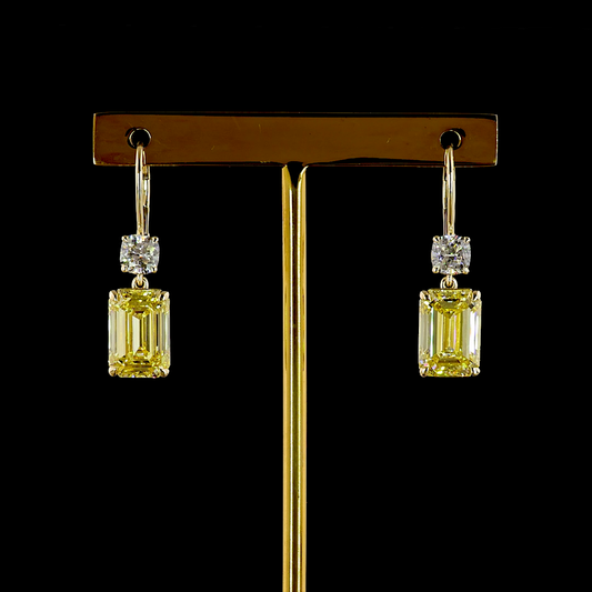 9.17 CTTW Emerald Lab Grown Diamond Hanging Earring Size 29.3 (FI.YL Color and VS1 Clarity)