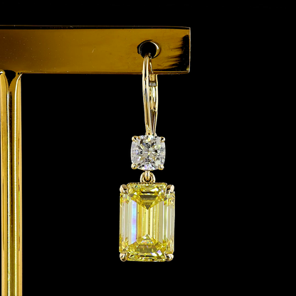 9.17 CTTW Emerald Lab Grown Diamond Hanging Earring Size 29.3 (FI.YL Color and VS1 Clarity)
