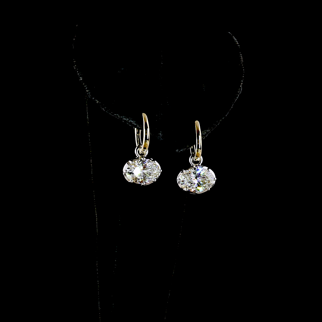 3.03 CTTW Oval Lab Grown Diamond Hanging Earring Size 20 (E/F Color and VS1 Clarity)