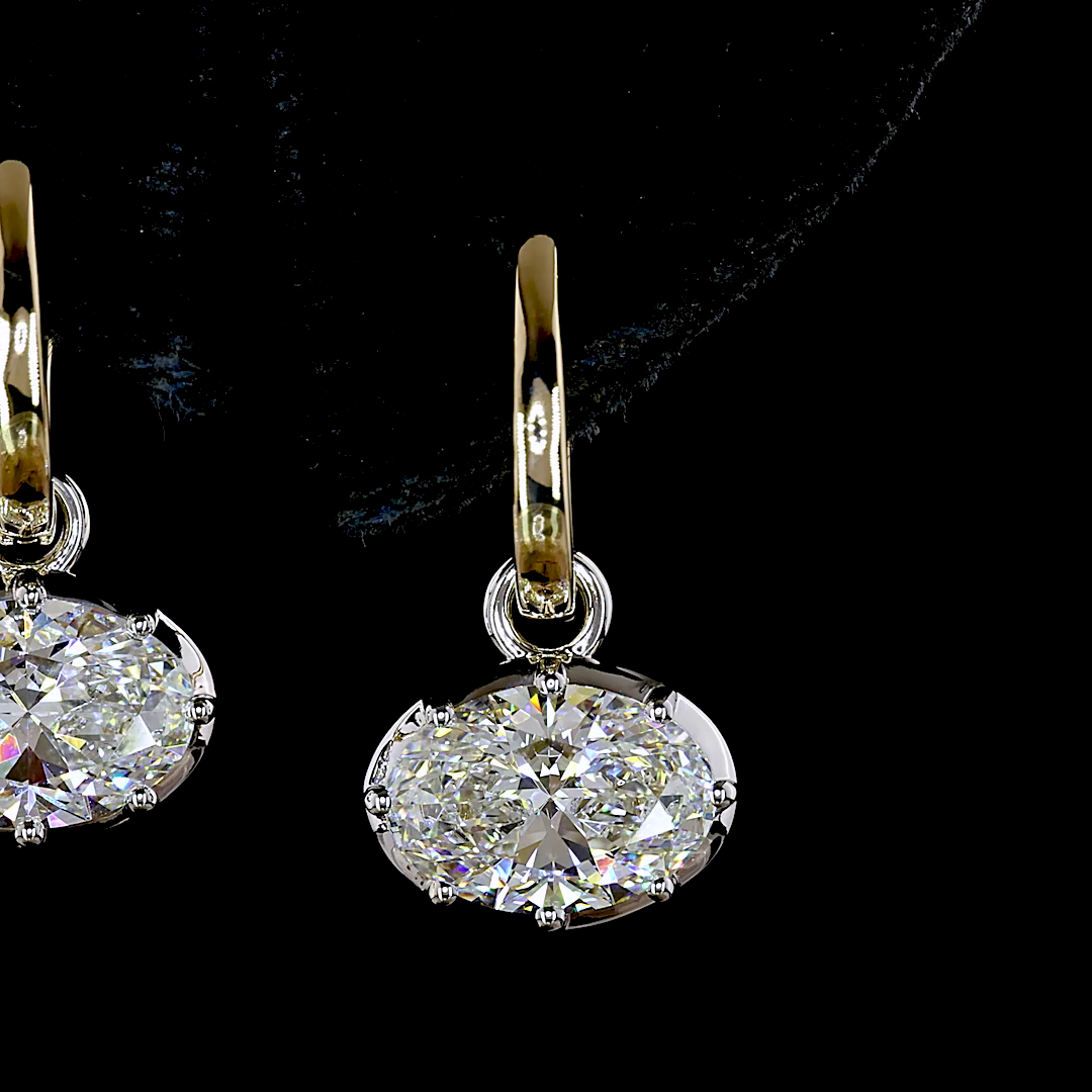 3.03 CTTW Oval Lab Grown Diamond Hanging Earring Size 20 (E/F Color and VS1 Clarity)