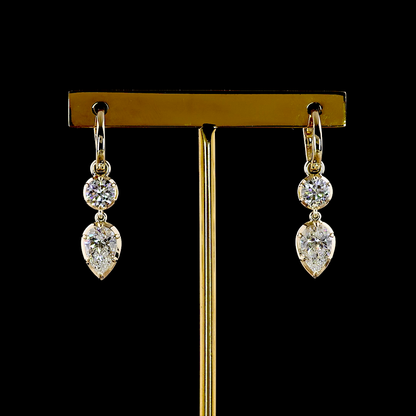 3.03 CTTW Pear Lab Grown Diamond Hanging Earring Size 30.7 (F Color and VVS2 Clarity)