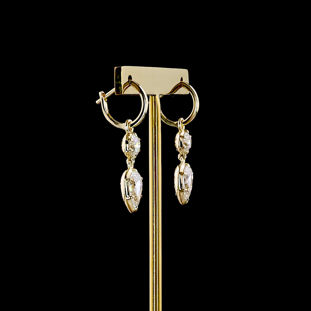 3.03 CTTW Pear Lab Grown Diamond Hanging Earring Size 30.7 (F Color and VVS2 Clarity)