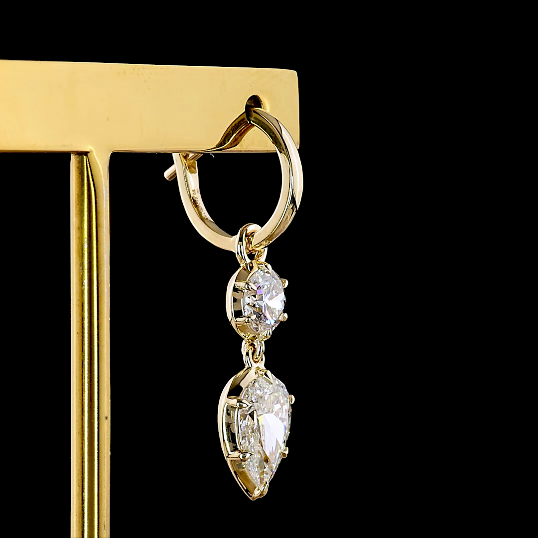3.05 CTTW Pear Lab Grown Diamond Hanging Earring Size 30.7 (D/E Color and VS1 Clarity)