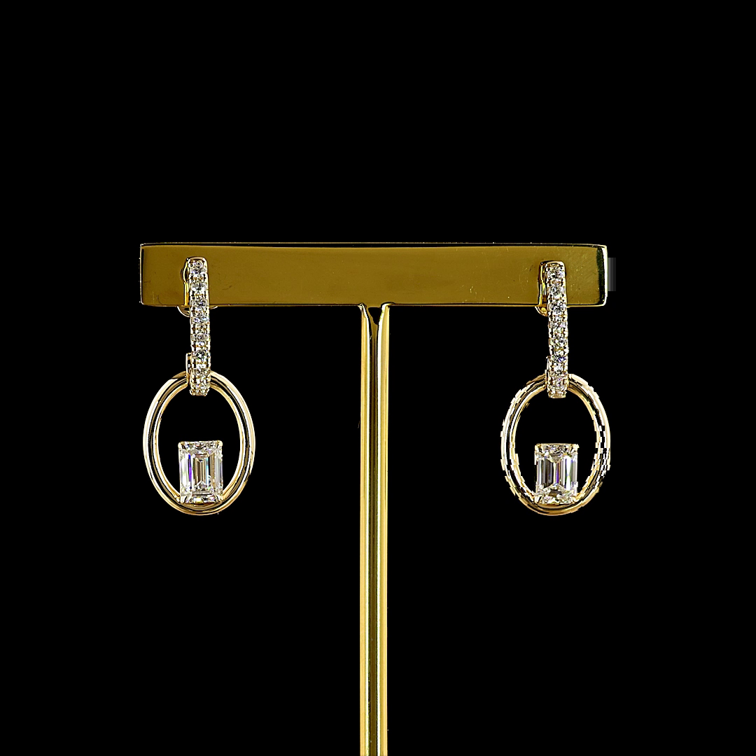 1.89 CTTW Emerald Lab Grown Diamond Hanging Earring Size 26.4 (E Color and VS1 Clarity)