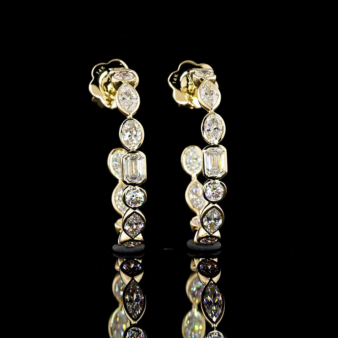 2.96 CTTW MIX Lab Diamond C Hoops Earring (D Color and VS1 Clarity)