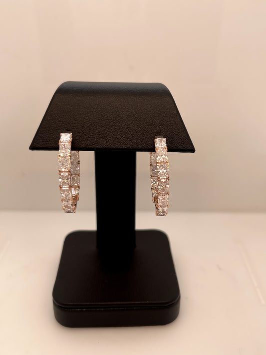 5.56 CTTW Radiant Lab Diamond Hoops Earring 28mm 14k Rose Gold (F Color and VS2 Clarity)
