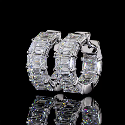 7.27 CTTW Emerald Lab Grown Diamond Huggies Earring 16.3mm (E Color and VS2 Clarity)