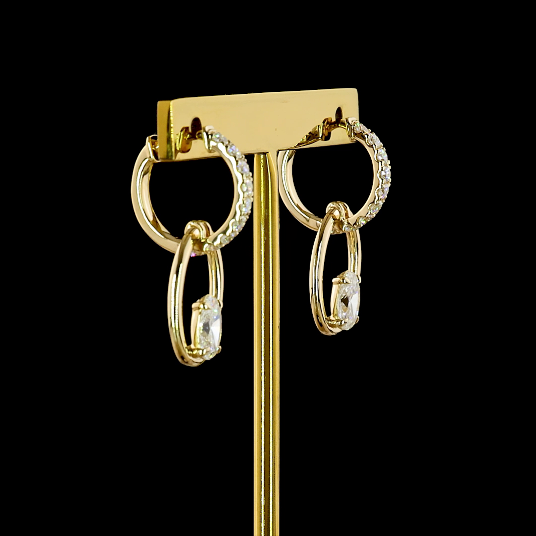 1.73 CTTW Oval Lab Grown Diamond Hanging Earring (F Color and VS1 Clarity)