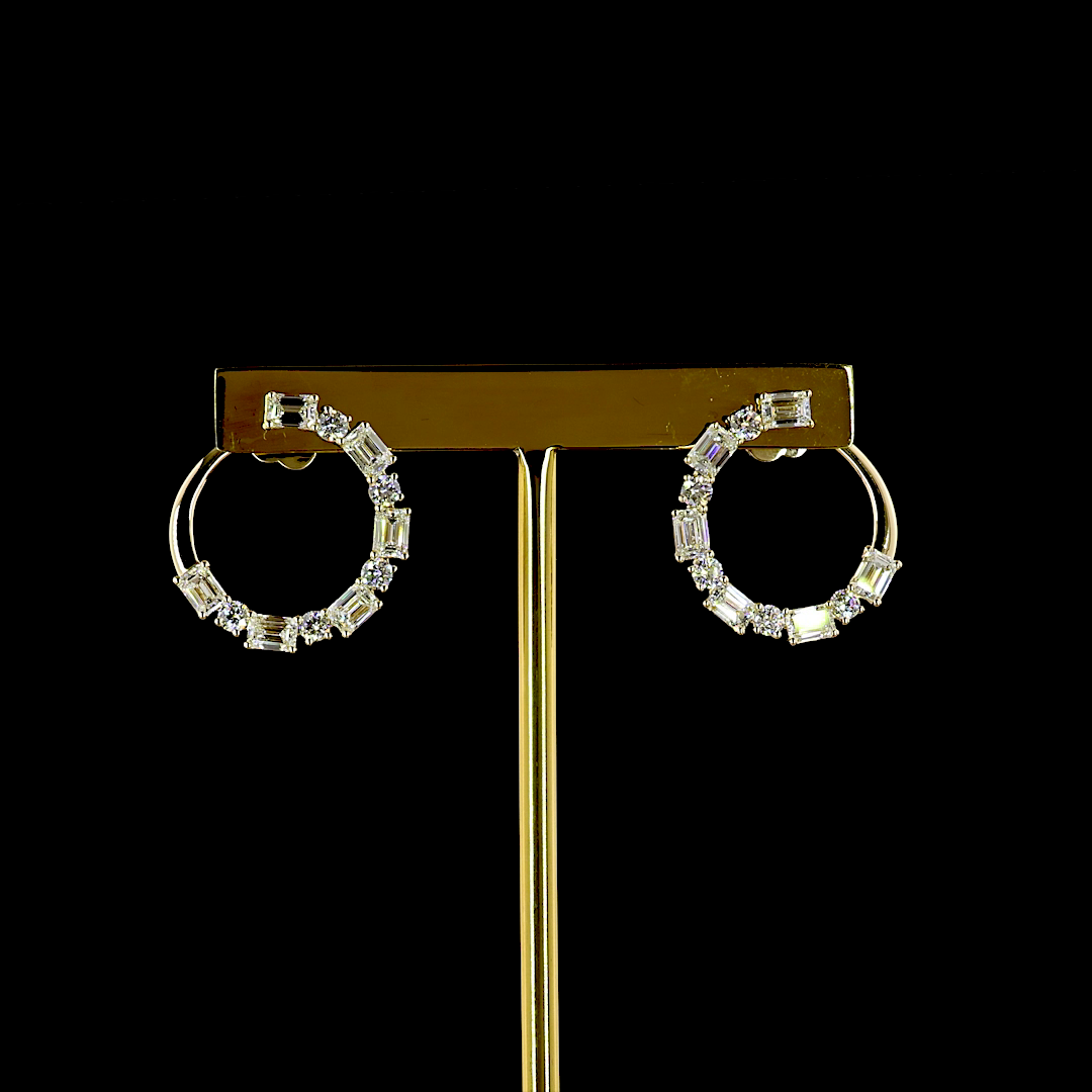 2.47 CTTW Emerald Lab Grown Diamond C Hoops Earring Size 17.75 (E Color and VS1 Clarity)