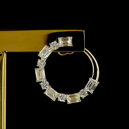2.47 CTTW Emerald Lab Grown Diamond C Hoops Earring Size 17.75 (E Color and VS1 Clarity)