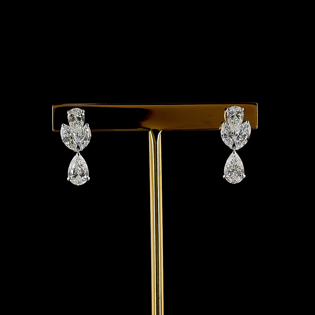 3.10 CTTW Pear Lab Grown Diamond Hanging Earring Size 18.4 (E Color and VS1 Clarity)
