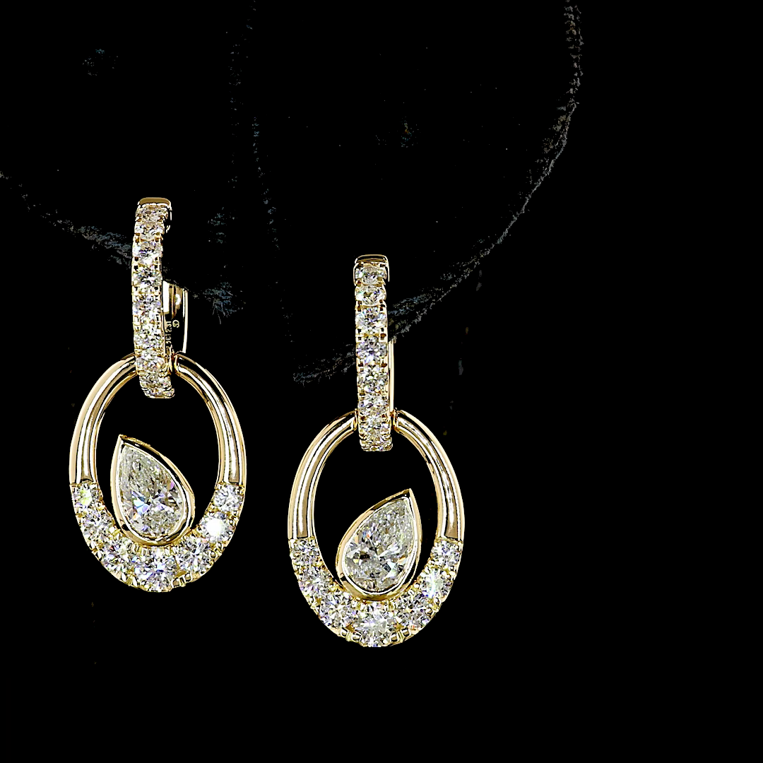 2.31 CTTW Pear Lab Grown Diamond Hanging Earring Size 27.22 (E Color and VS1 Clarity)