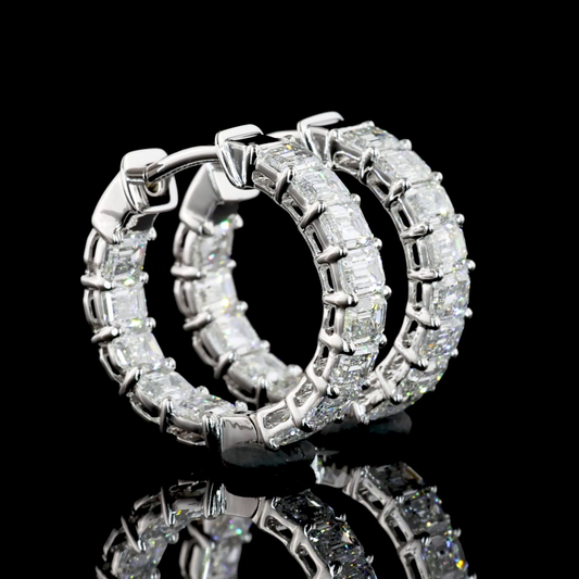 1.95 CTTW Emerald Lab Diamond Huggies Earring 14mm 14k White Gold (F/E Color and VS1/VS Clarity)