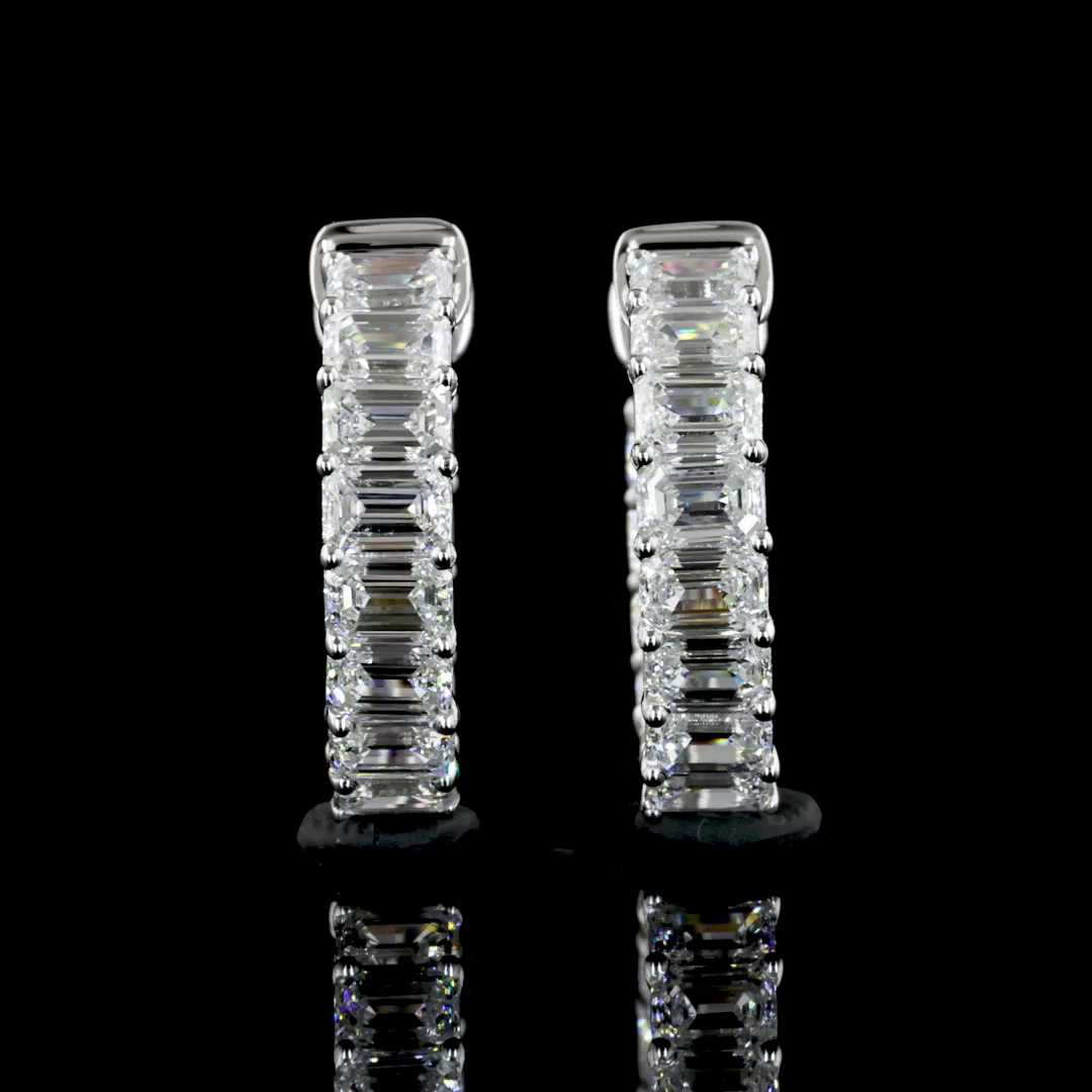 1.95 CTTW Emerald Lab Diamond Huggies Earring 14mm 14k White Gold (F/E Color and VS1/VS Clarity)