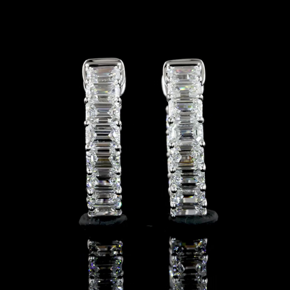 1.95 CTTW Emerald Lab Diamond Huggies Earring 14mm 14k White Gold (F/E Color and VS1/VS Clarity)