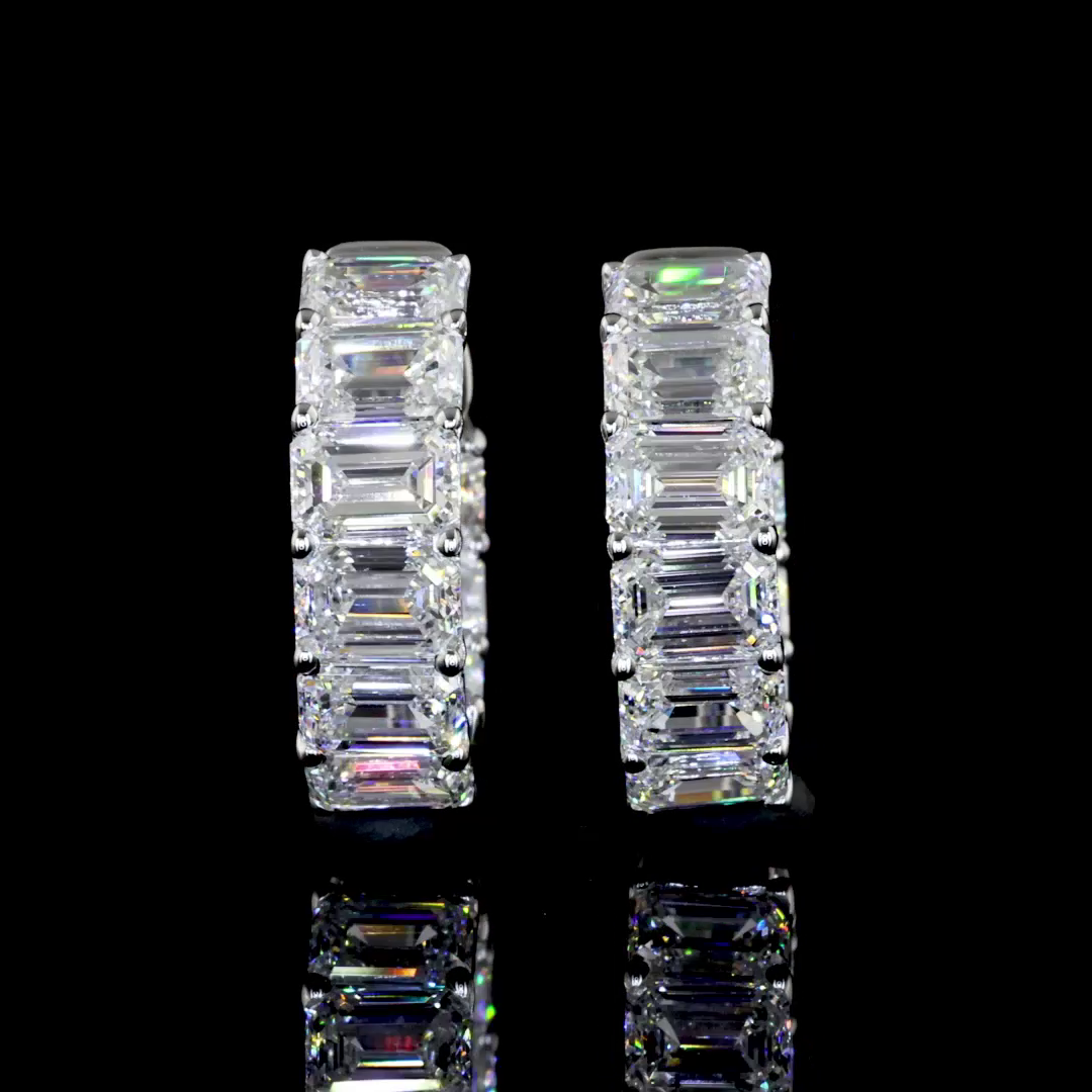 4.10 CTTW Emerald Lab Diamond Huggies Earring (F Color and VS2 Clarity)