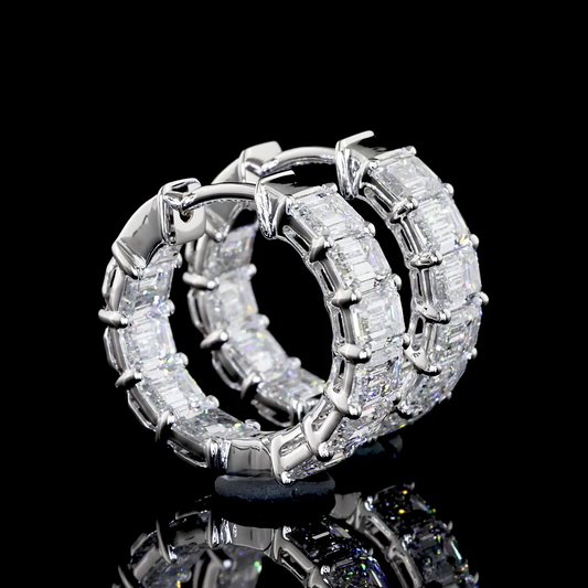 3.14 CTTW Emerald Lab Diamond Huggies Earring 16mm 14k White Gold E Color and VS Clarity jewelry-spot-usa