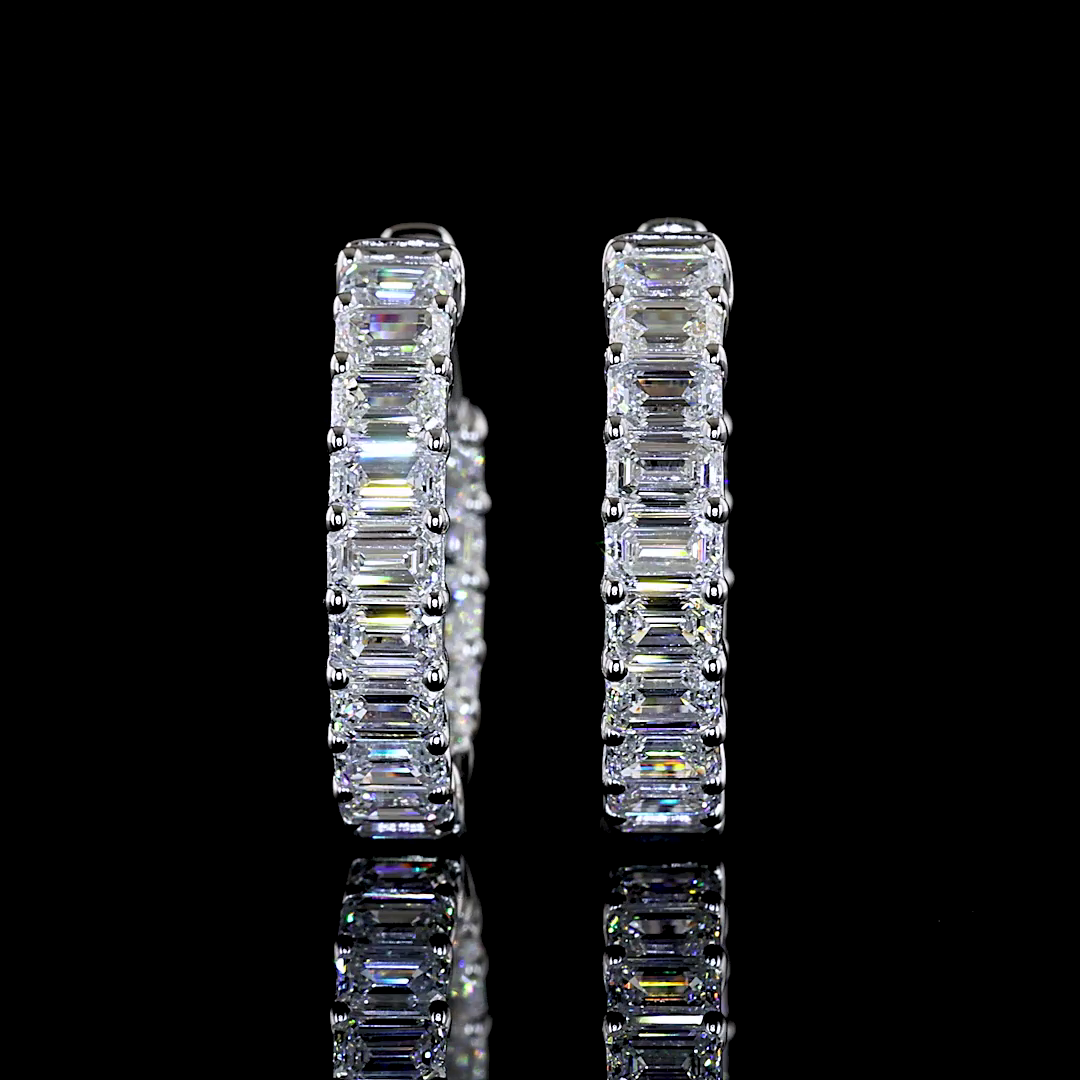 3.28 CTTW Emerald Lab Grown Diamond Huggies Earring 19.35mm (E Color and VS1 Clarity)