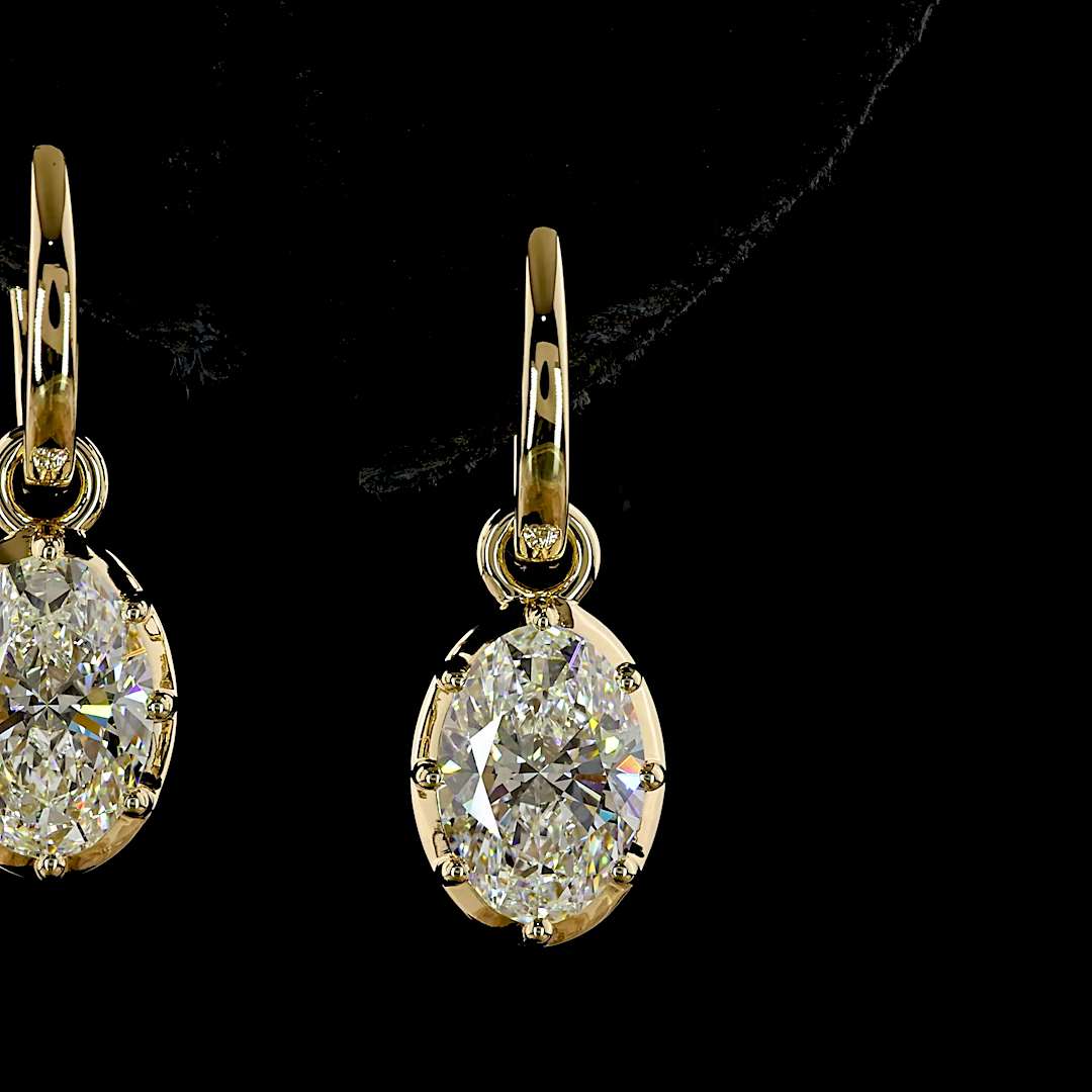 3.04 CTTW Oval Lab Grown Diamond Hanging Earring Size 22.95 (E Color and VS2 Clarity)