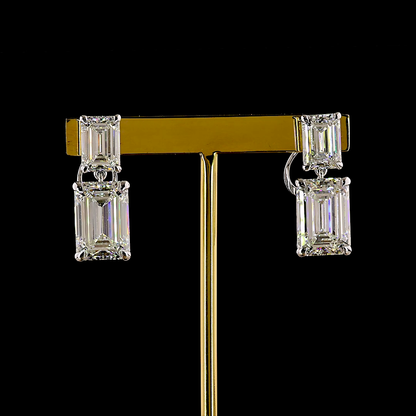 19.38 CTTW Emerald Lab Grown Diamond Hanging Earring Size 24.8 (F Color and VVS2 Clarity)