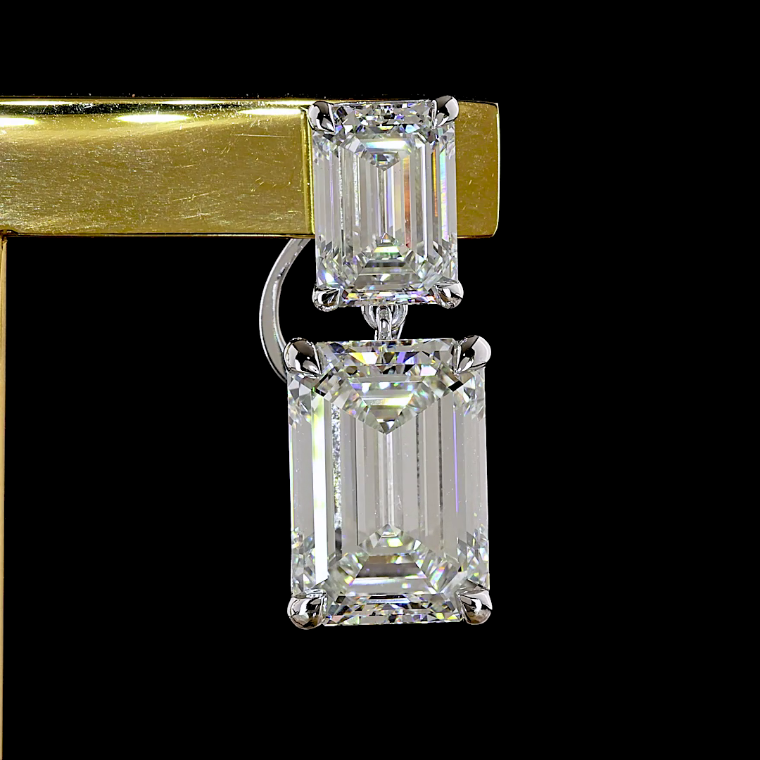 19.38 CTTW Emerald Lab Grown Diamond Hanging Earring Size 24.8 (F Color and VVS2 Clarity)