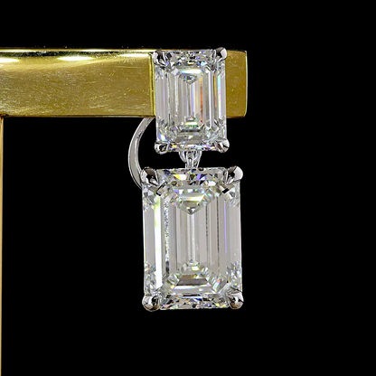 19.38 CTTW Emerald Lab Grown Diamond Hanging Earring Size 24.8 (F Color and VVS2 Clarity)