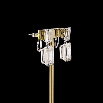 19.38 CTTW Emerald Lab Grown Diamond Hanging Earring Size 24.8 (F Color and VVS2 Clarity)