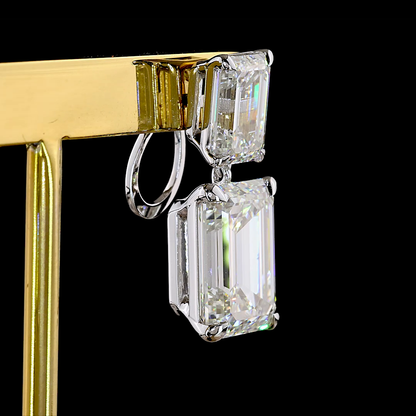 19.38 CTTW Emerald Lab Grown Diamond Hanging Earring Size 24.8 (F Color and VVS2 Clarity)