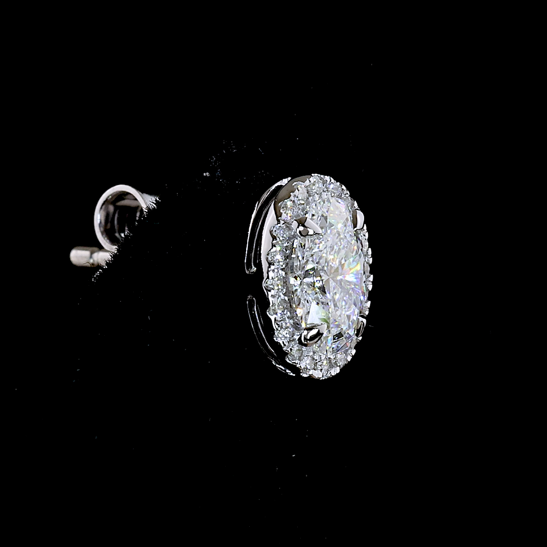 1.04 CTTW Oval Lab Grown Diamond Halo Studs Earring (E Color and VS1 Clarity)
