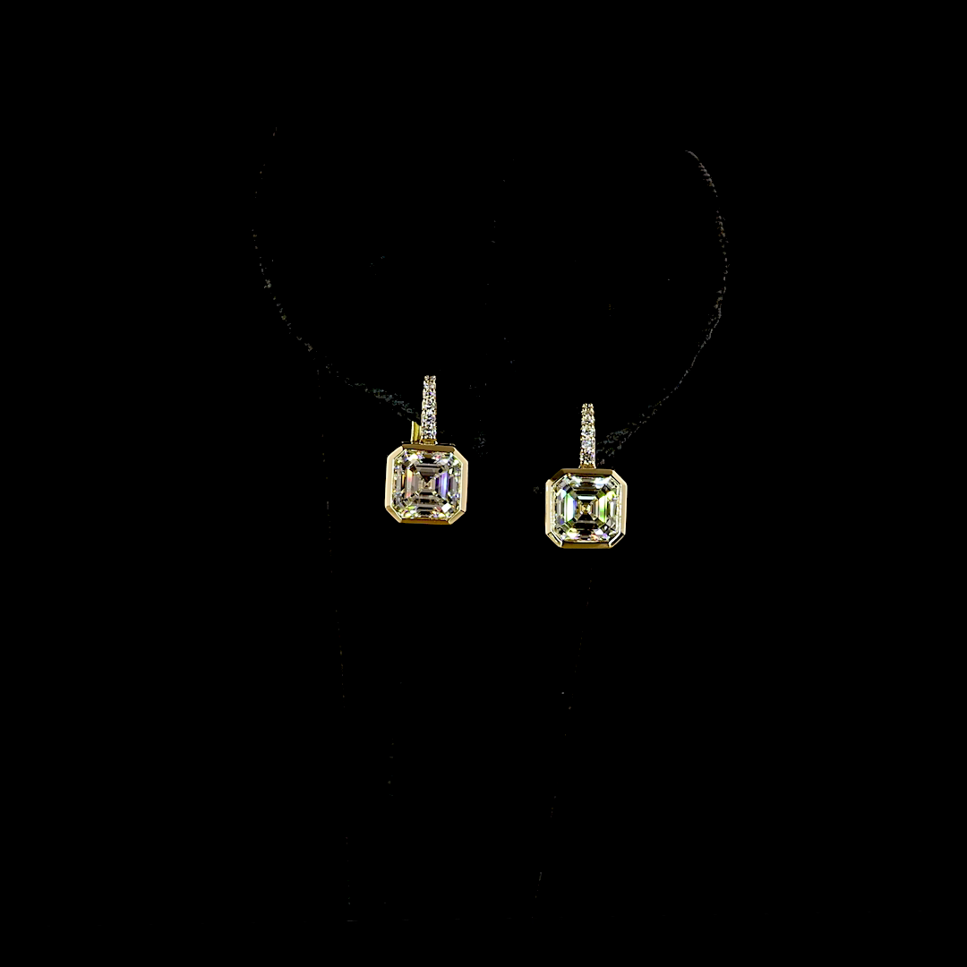 3.12 CTTW Asscher Lab Grown Diamond Hanging Earring (F Color and VVS2 Clarity)