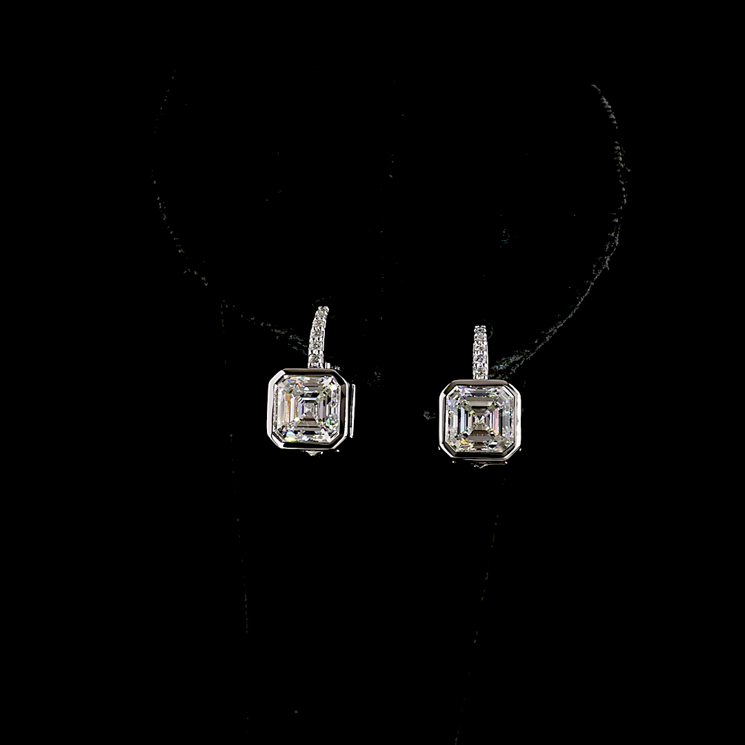 3.15 CTTW Asscher Lab Grown Diamond Huggies Earring 7mm (F Color and VVS2 Clarity)