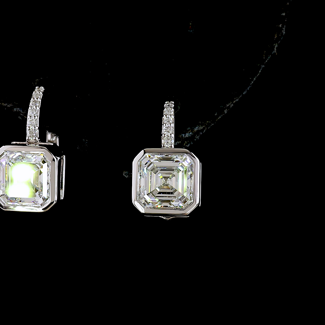 3.15 CTTW Asscher Lab Grown Diamond Huggies Earring 7mm (F Color and VVS2 Clarity)