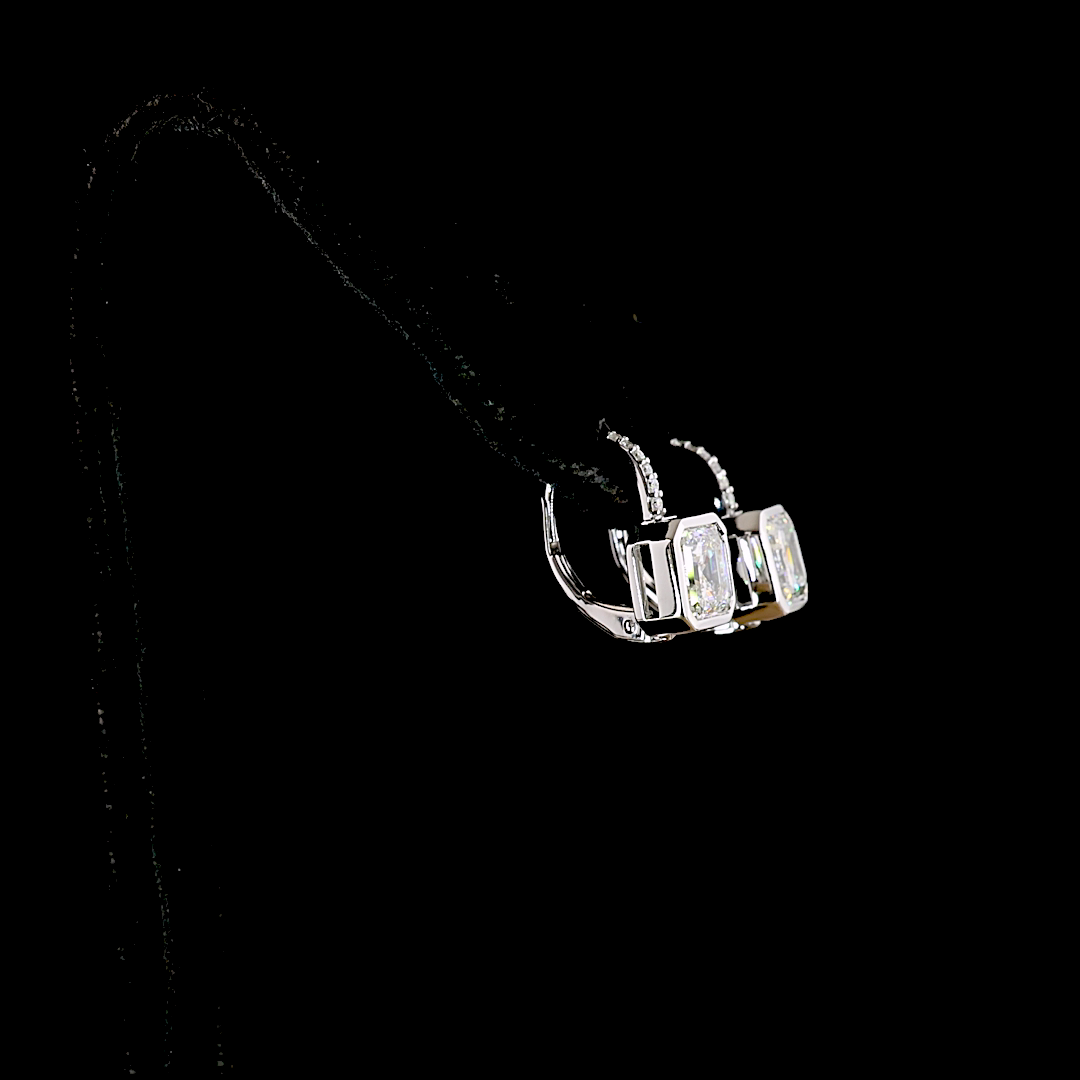 3.15 CTTW Asscher Lab Grown Diamond Huggies Earring 7mm (F Color and VVS2 Clarity)