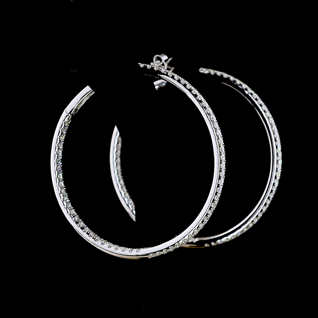 3.12 CTTW Round Lab Grown Diamond Hoops Earring 308mm (E Color and VS1 Clarity)