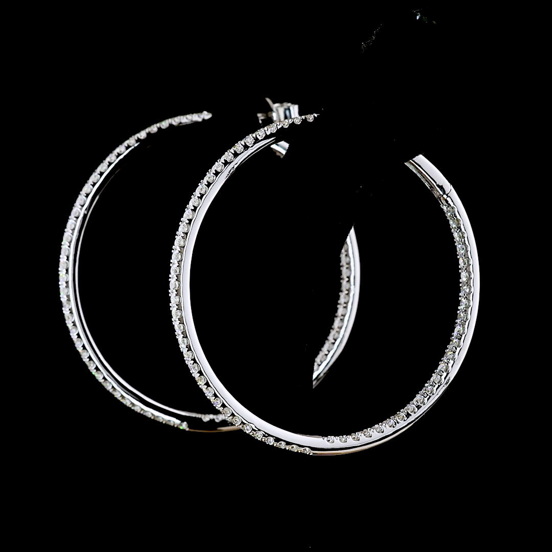 3.12 CTTW Round Lab Grown Diamond Hoops Earring 308mm (E Color and VS1 Clarity)