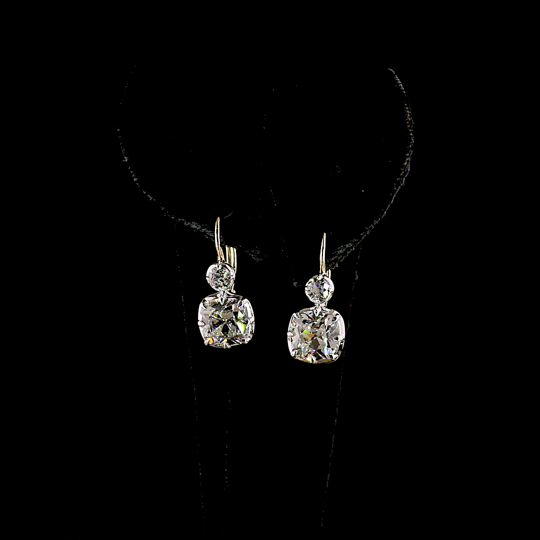 4.42 CTTW Square Antique Cushion Lab Grown Diamond Hanging Earring Size 20.5 (E Color and VS1 Clarity)