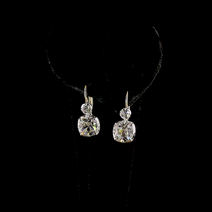 4.42 CTTW Square Antique Cushion Lab Grown Diamond Hanging Earring Size 20.5 (E Color and VS1 Clarity)