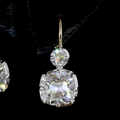 4.42 CTTW Square Antique Cushion Lab Grown Diamond Hanging Earring Size 20.5 (E Color and VS1 Clarity)