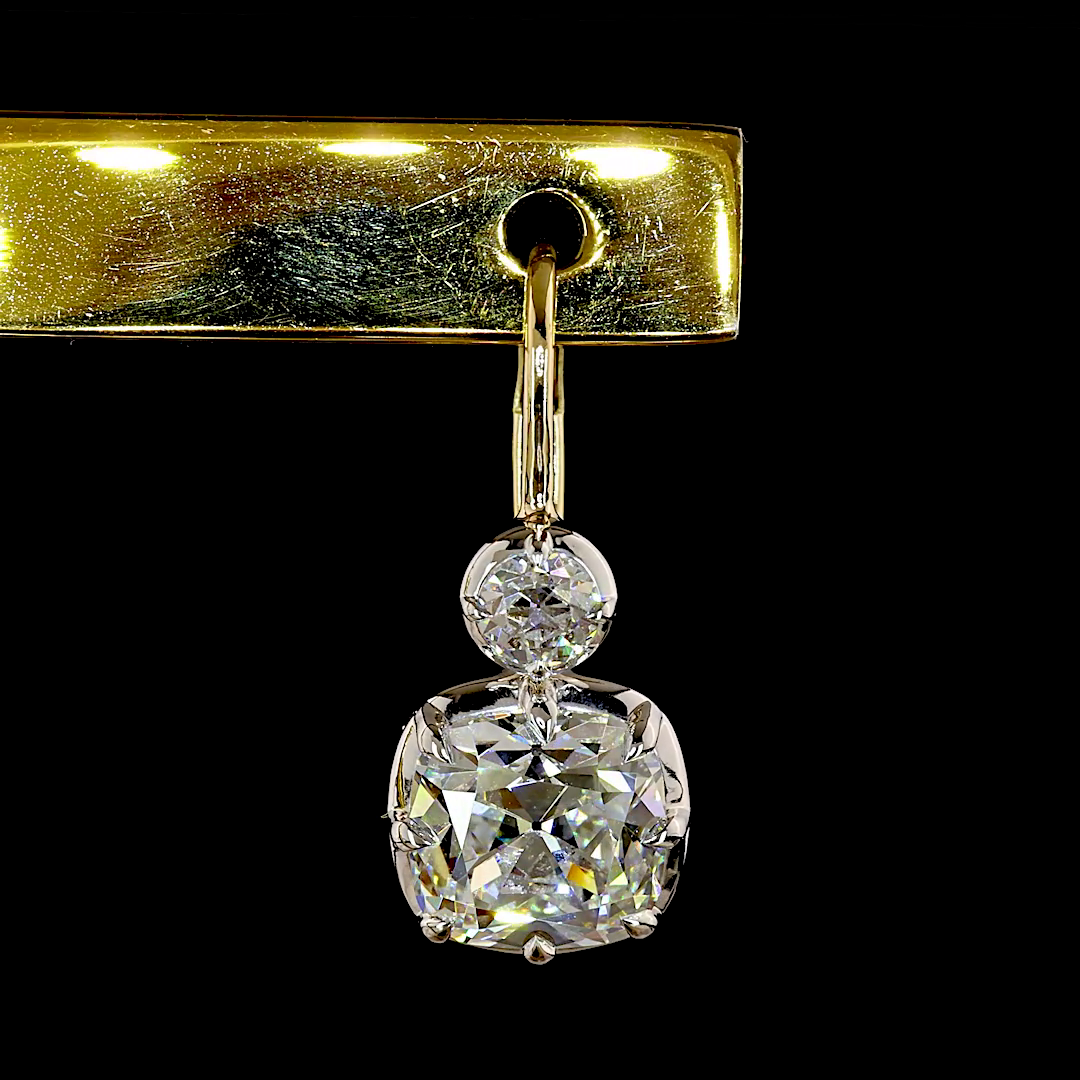4.48 CTTW Square Antique Cushion Lab Grown Diamond Hanging Earring Size 20.5 (E Color and VVS2 Clarity)