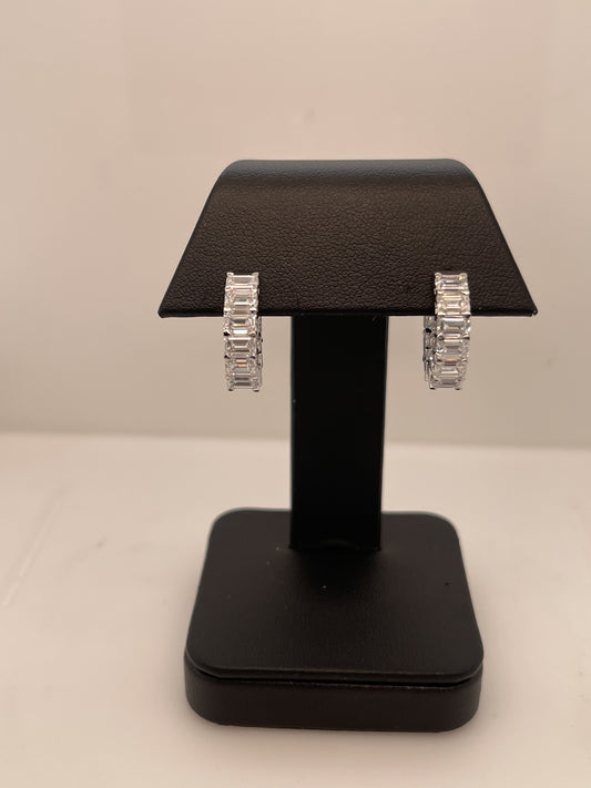 6.56 CTTW Emerald Lab Diamond Huggies Earring 14k White Gold (F Color and VS2 Clarity)