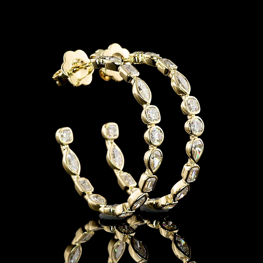 2.50 CTTW MIX Lab Diamond C Hoops Earring Size 32 14k Yellow Gold (E Color and VS Clarity)