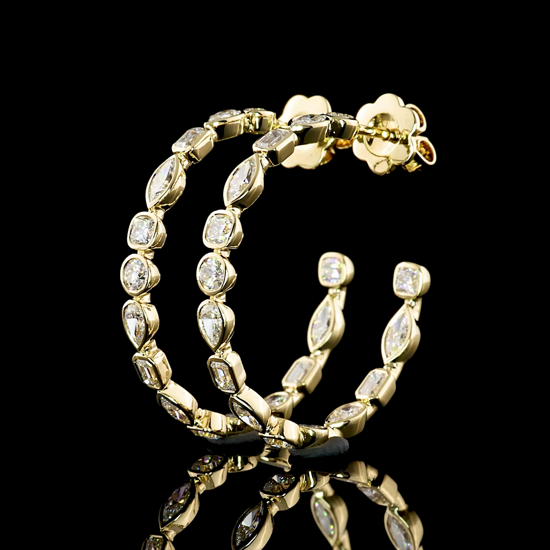 2.50 CTTW MIX Lab Diamond C Hoops Earring Size 32 14k Yellow Gold (E Color and VS Clarity)