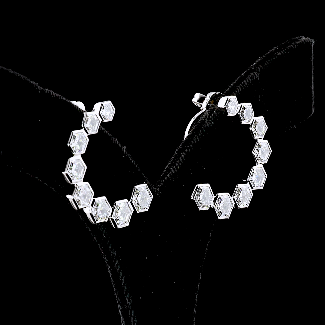 6.82 CTTW Octagon Lab Diamond Crawler Earring 14k White Gold (E Color and VS1 Clarity)