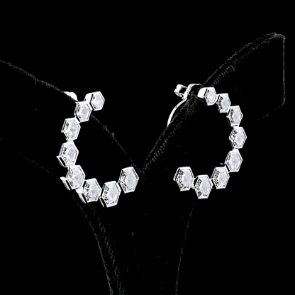 6.82 CTTW Octagon Lab Diamond Crawler Earring 14k White Gold (E Color and VS1 Clarity)