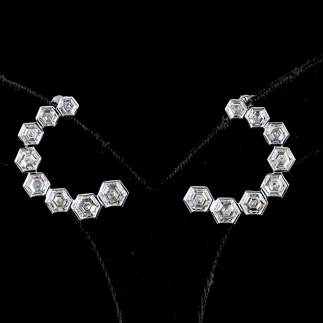 6.82 CTTW Octagon Lab Diamond Crawler Earring 14k White Gold (E Color and VS1 Clarity)
