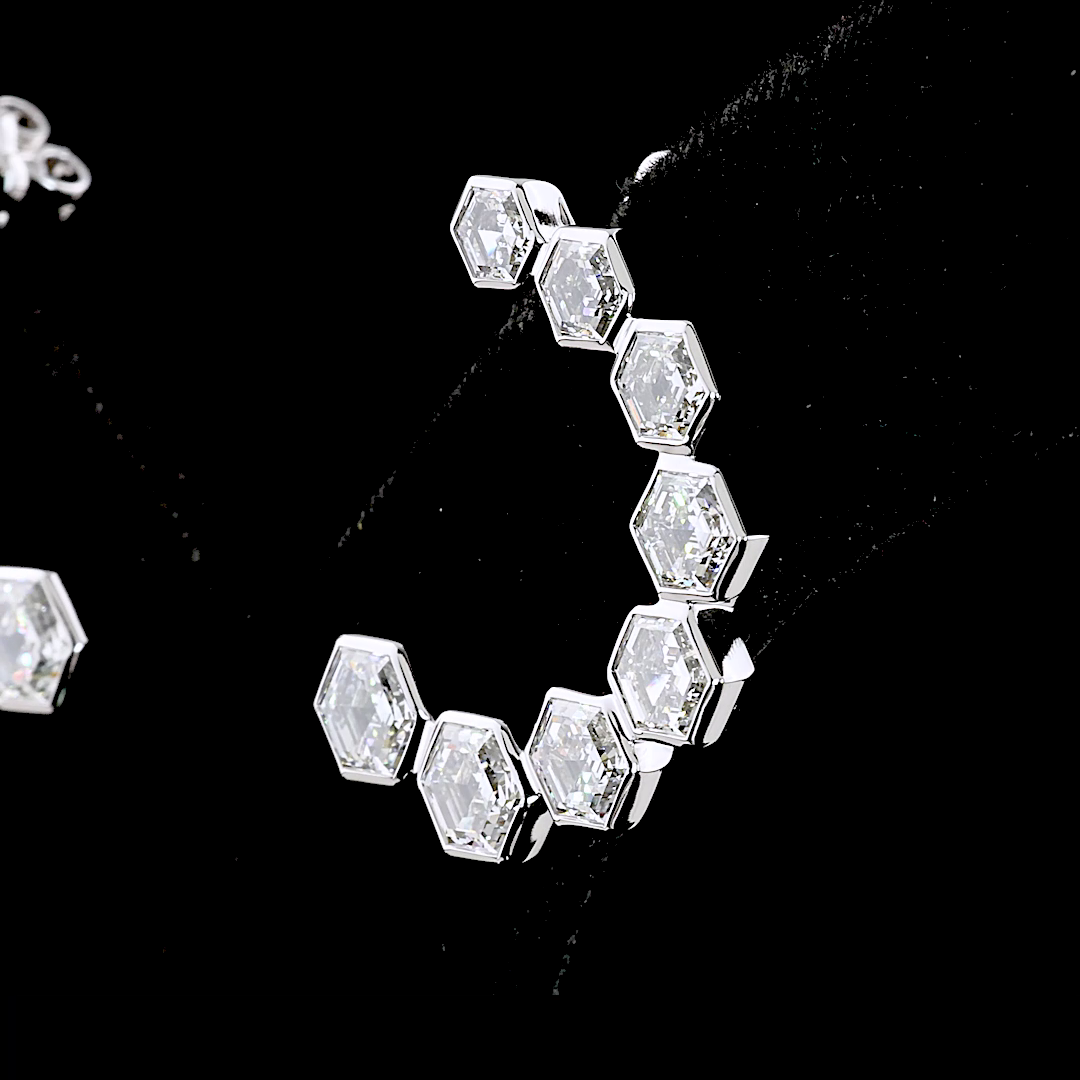 6.82 CTTW Octagon Lab Diamond Crawler Earring 14k White Gold (E Color and VS1 Clarity)