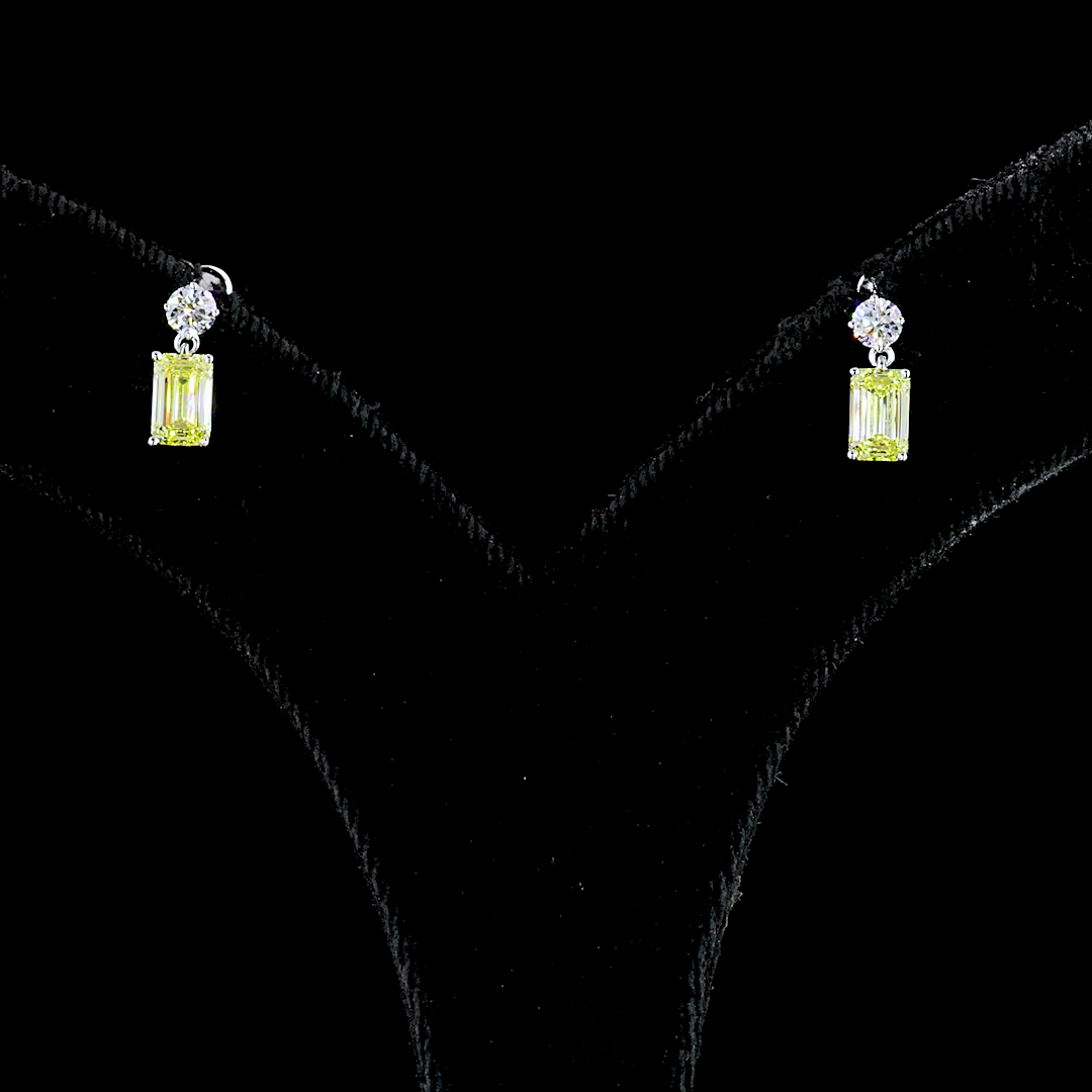 1.14 CTTW Emerald Lab Grown Diamond Hanging Earring Size 10.25 (F Color and VS2 Clarity)